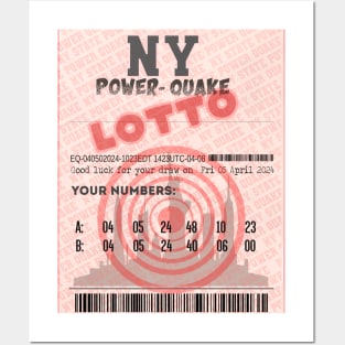 04*05*24 NE Earthquake Power-Quake NY Skyline Lottery Ticket - 2 Draw Posters and Art